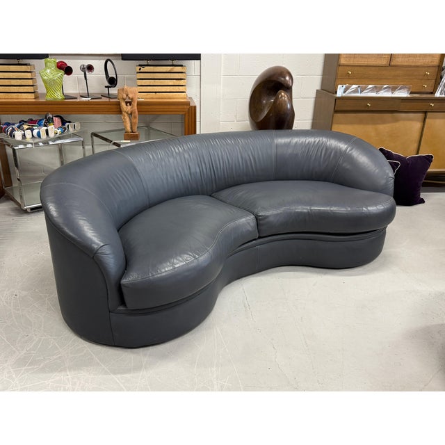 Animal Skin Labeled Directional 1980’s Gray Leather Sofa For Sale - Image 7 of 18