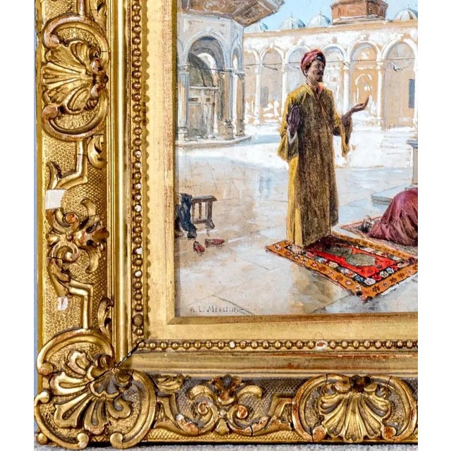 Antique 19th Century Orientalist Gouache Painting - Prayer at the Alabaster Mosque, Cairo - Signed Alphons Mielich For Sale In Portland, ME - Image 6 of 15