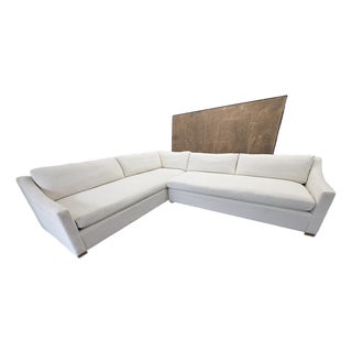 Rh Belgian Classic Slope Arm Bench-Cushion L-Sectional | Down | Perennials® Performance Textured Two-Tone Linen – Natural For Sale