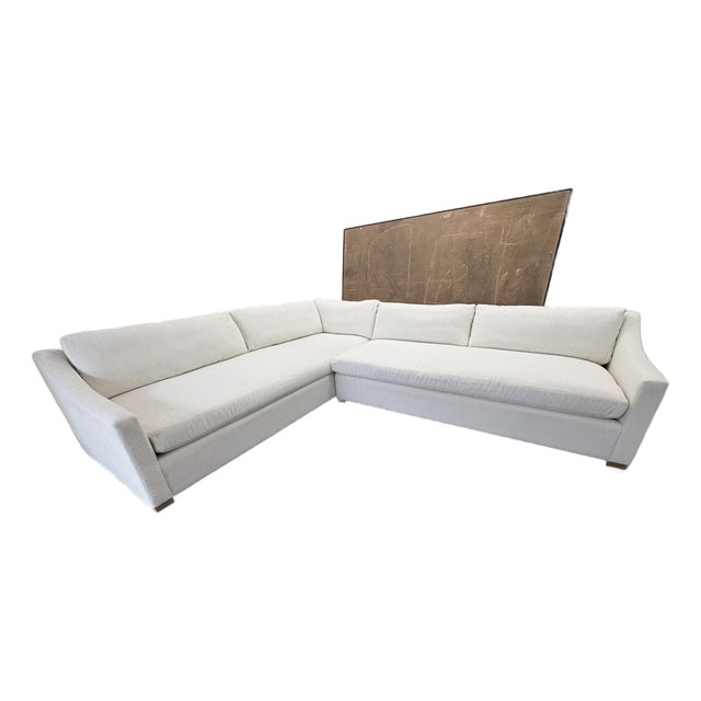 Rh Belgian Classic Slope Arm Bench-Cushion L-Sectional | Down | Perennials® Performance Textured Two-Tone Linen – Natural For Sale