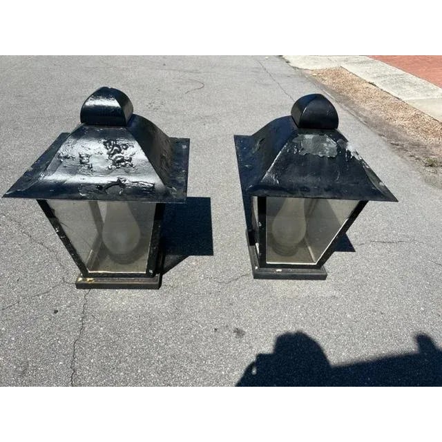 Metal Antique Pair of 19th-Century Lanterns For Sale - Image 7 of 7