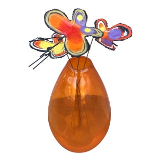 1960s Curtis Jeré Trio of Orange Enamel and Metal Butterflies, Mid-Century Modern - Set of 4 For Sale