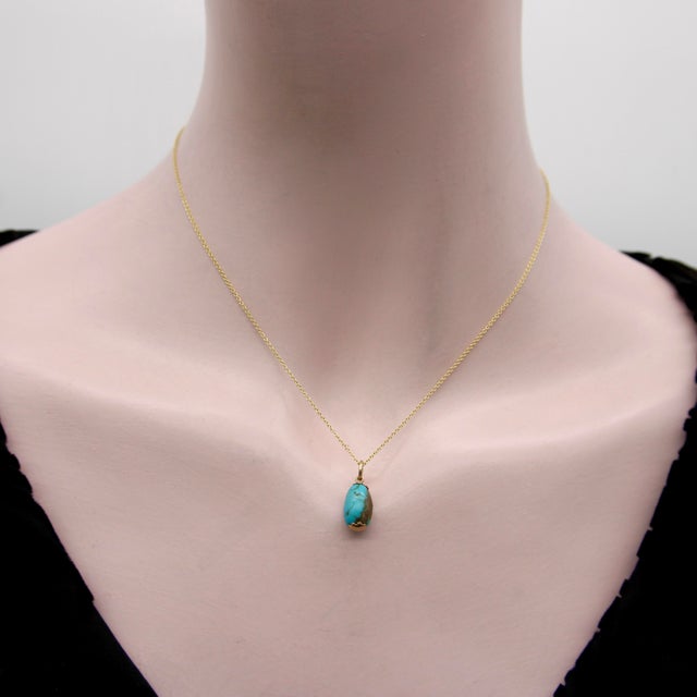 Metal Late 19th Century 14k Gold Victorian Turquoise Bead With Matrix For Sale - Image 7 of 9