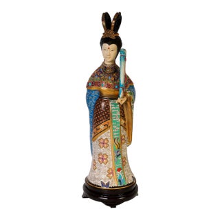 20th Century Chinese Antique Cloisonne Figurine With Musical Instrument For Sale