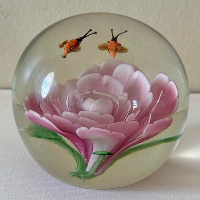 Mediterranean Vintage Pink Flower and Bee Paper Weight For Sale - Image 3 of 10