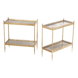 A Pair of French Neoclassical Brass & Glass Tables, Attributed to Maison Jansen, C. 1945. For Sale