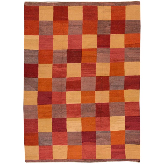 Fine Modern Geometric Multicolored Kilim Rug For Sale