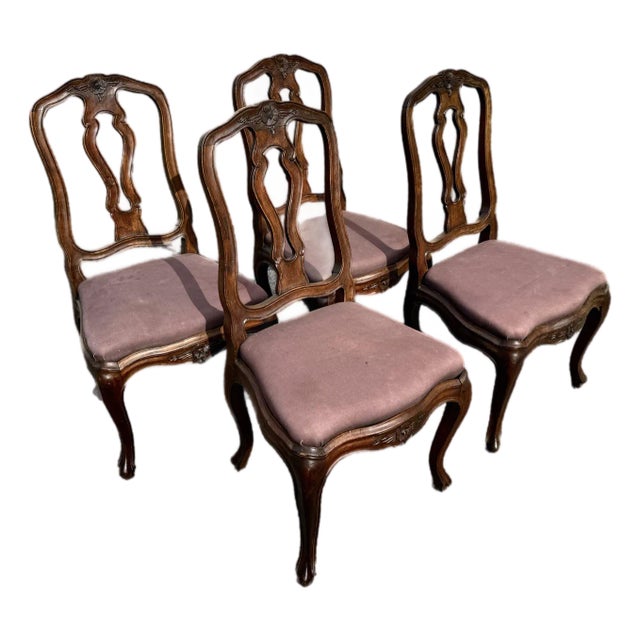 18th C. Venetian Walnut Ribbon Back Dining Chairs, Set of 4 For Sale