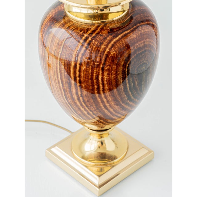 Metal French Faux Bois Ceramic Urn Table Lamp by Le Dauphin, 1980s For Sale - Image 7 of 15