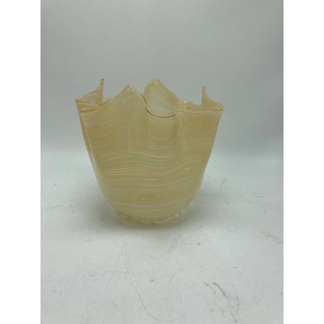 Gold Hand Blown Handkerchief Art Glass Bowl For Sale - Image 8 of 9