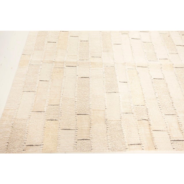 Ecru Contemporary Textural Wool, Silk and Leather Rug by Doris Leslie Blau For Sale - Image 8 of 9