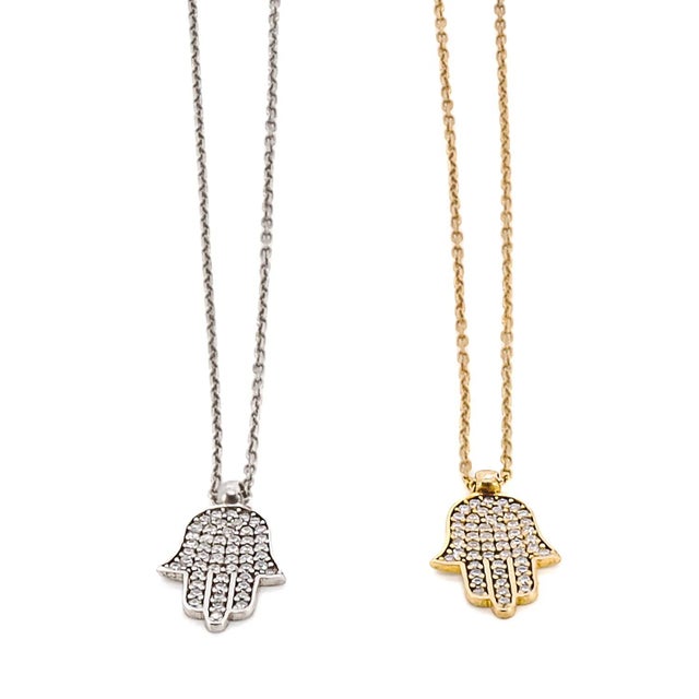 Contemporary Dainty Diamond Hamsa Pendant Gold Chain Necklace For Sale - Image 3 of 8