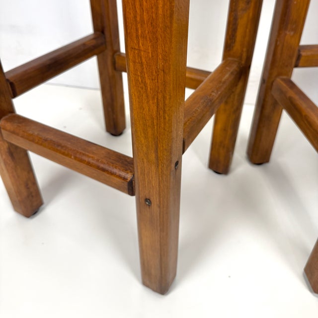 Wood Wood and Straw Bar Stools, Italy, 1980s, Set of 2 For Sale - Image 7 of 8