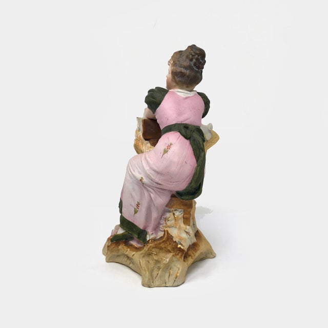 Traditional Bisque Woman Figurine Planter – 8" Hand-Painted For Sale - Image 3 of 7