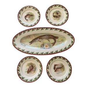 Late 19th Century Imperial Crown Austria Porcelain Platter and 4 Plates