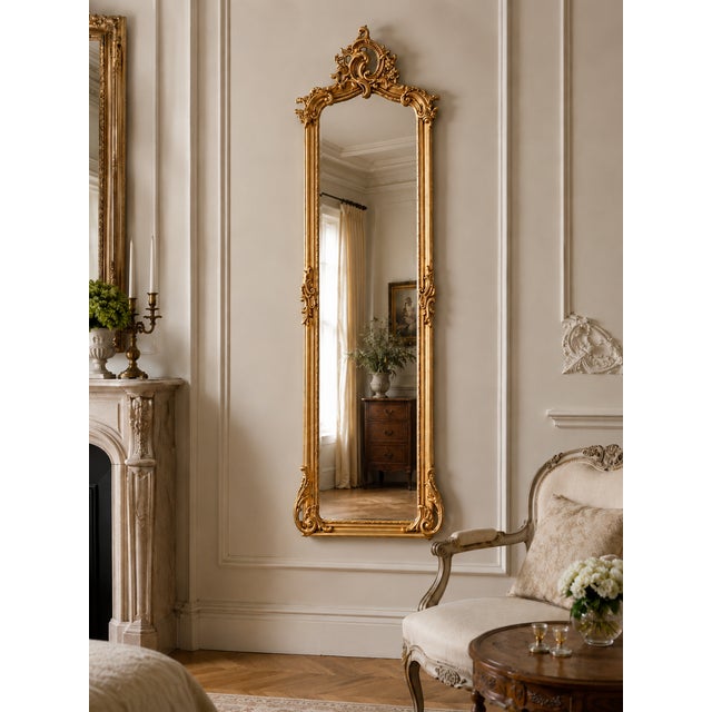 1970s French Rococo Gold Wood Floor Mirror For Sale - Image 13 of 13