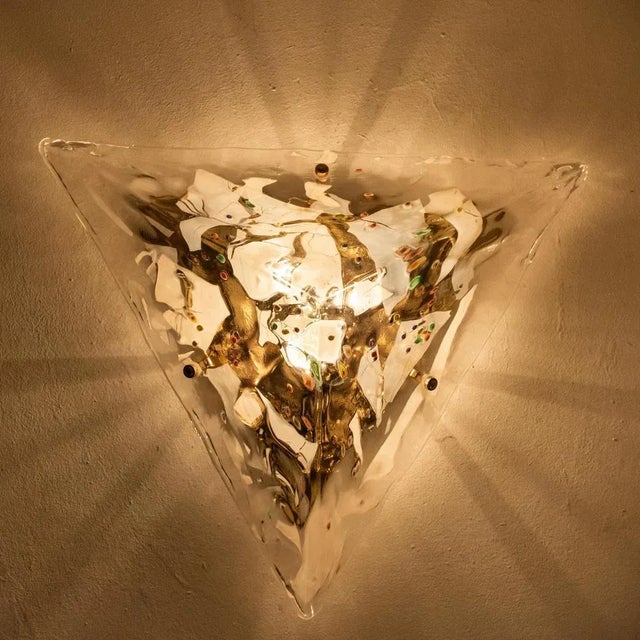 Gold-Plated Pyramid Murano Flush Mount or Wall Light from La Murrina, Italy, 1970s For Sale - Image 9 of 13