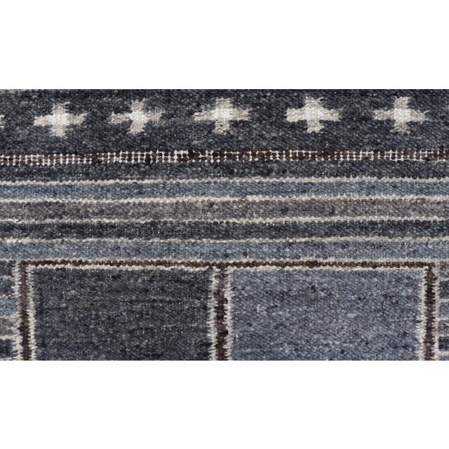 Modern Scandinavian/Swedish Design Rug in Blue, Charcoal, Gray and Cream For Sale In Atlanta - Image 6 of 13