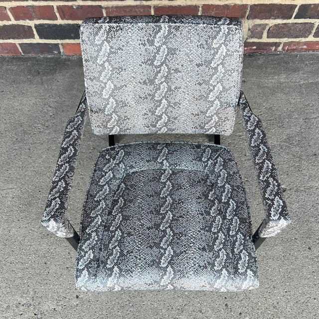 Gray Faux Snake Skin and Metal Armchair by All-Steel Reupholstered Restored For Sale - Image 8 of 13