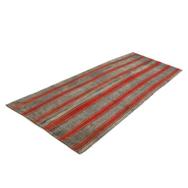 Traditional Mid 20th Century Gray & Red Striped Vintage Kilim Rug For Sale - Image 3 of 7