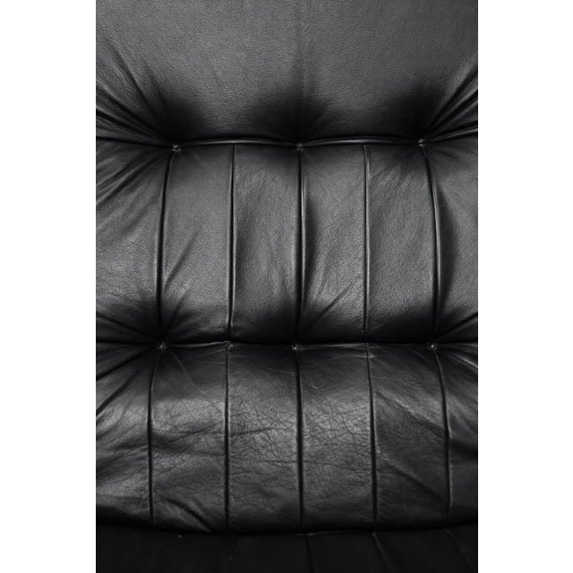Set of Mid-Century Modern Danish Black Leather Swivel Chair & Ottoman from Unico, 1970s For Sale - Image 10 of 18