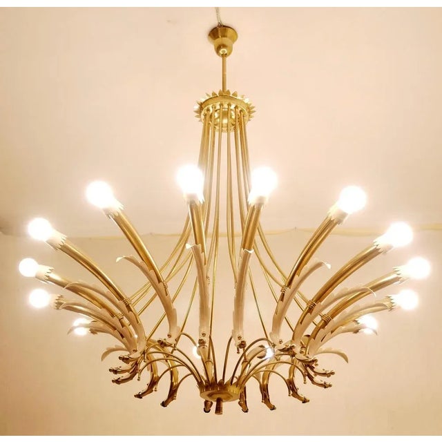 Italian Brass Chandelier with 16 Lights, 1950s For Sale - Image 3 of 9