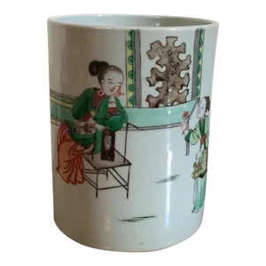 19th Century Chinese Famille Vert Porcelain Brush Pot