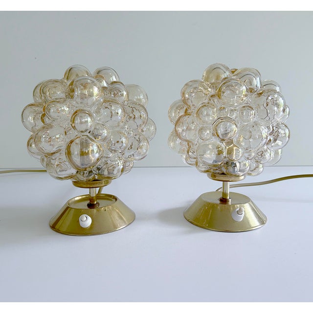 Gold Vintage Bubble Glass and Brass Table Lamps from Glashütte Limburg, Set of 2 For Sale - Image 8 of 18