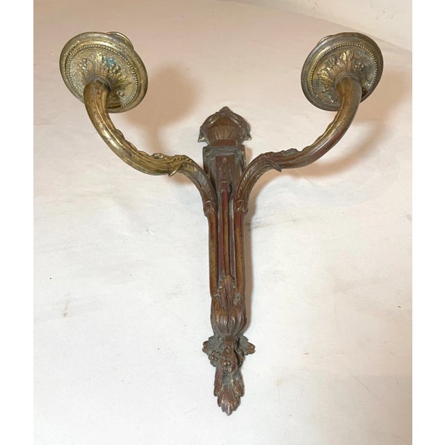 Bronze Antique 1800's Neoclassical Ornate Bronze Wall Candle Holder Sconce Fixture For Sale - Image 8 of 10
