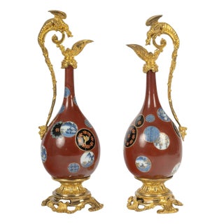 Japanese Porcelain Ewers in Gilt Bronze Mount, 1800s, Set of 2 For Sale