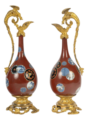 Japanese Porcelain Ewers in Gilt Bronze Mount, 1800s, Set of 2
