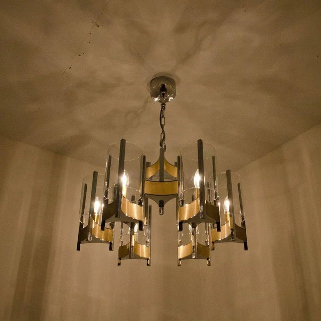 Nine-Light Chrome and Glass Chandelier by Gaetano Sciolari, 1960s For Sale - Image 6 of 11
