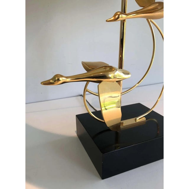 Metal 1970s French Flock of Wild Geese Brass Table Lamp For Sale - Image 7 of 13
