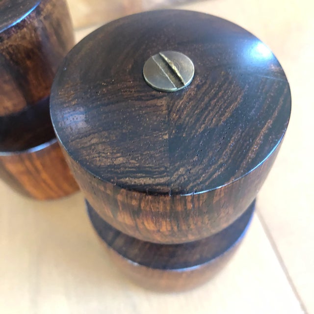 Wood Vintage Danish Rosewood Salt & Pepper Mill Shakers- Set of 2 For Sale - Image 7 of 11