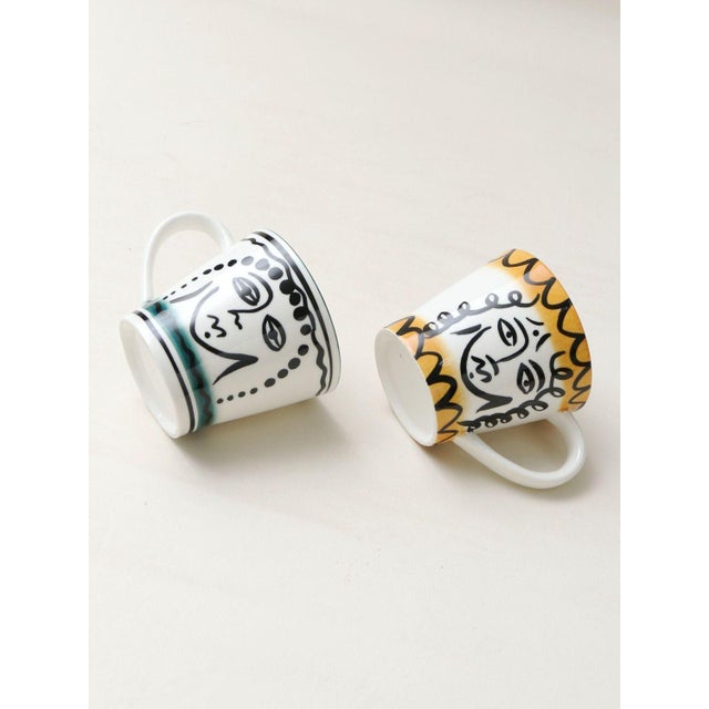 Ceramic Abstract Face Ceramic Coffee Cup and Saucer Set of 2 - 4 pcs For Sale - Image 7 of 7