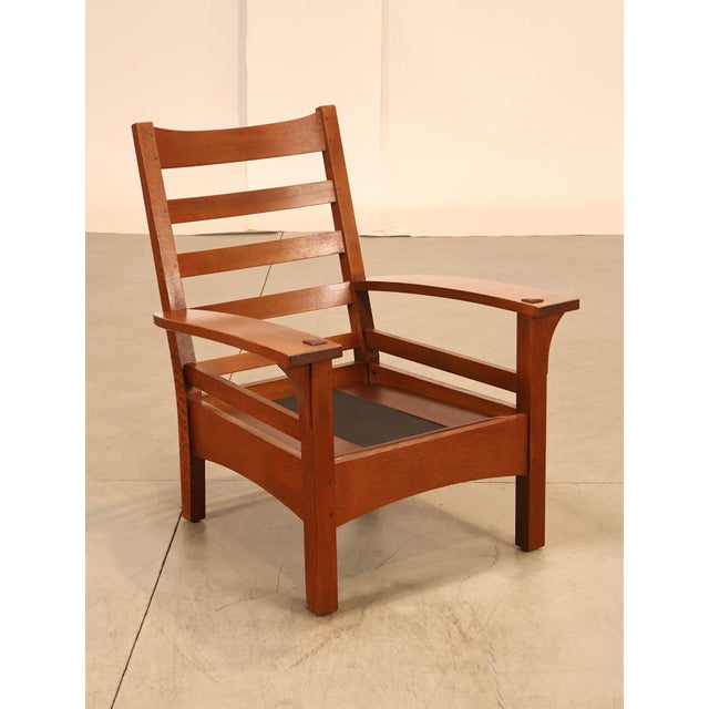 Mission Stickley Mission Collection Oak And Leather Lounge Chair For Sale - Image 3 of 18