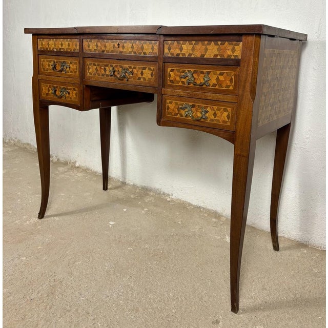 Spanish Marquetry Vanity Desk with Drop Leaves, 1930 For Sale - Image 10 of 18