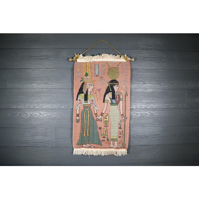 Textile Vintage Egyptian Revival Handwoven Wool Pictorial Carpet Rug Tapestry Wall Hanging Colorful For Sale - Image 7 of 10