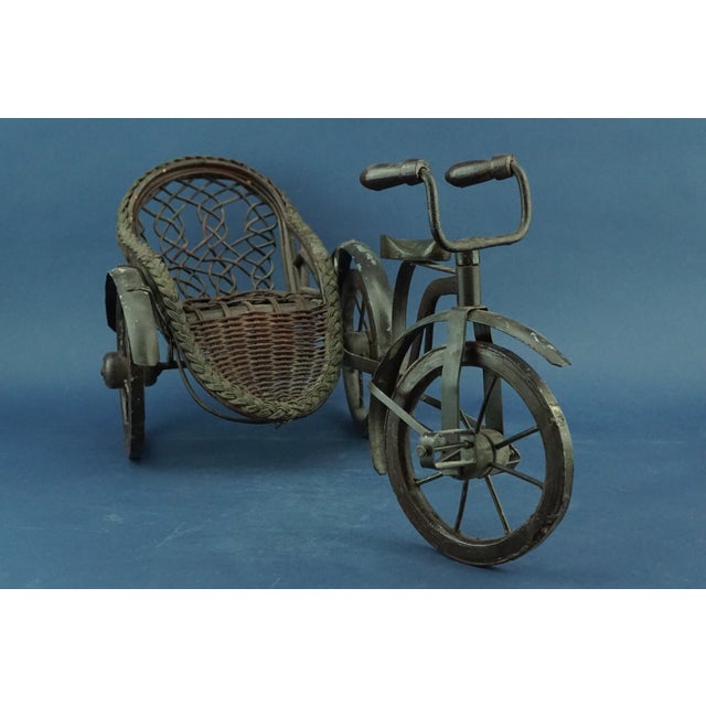 MEASUREMENTS: Height: 25.5 cm; Width: 46 cm; Depth: 29 cm Vintage toy, reproduction of a sidecar, made entirely of hand-...