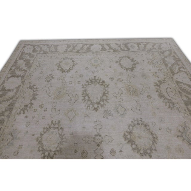 Green & White Handwoven Turkish Oushak Rug 8'8" X 11'7" For Sale - Image 4 of 7