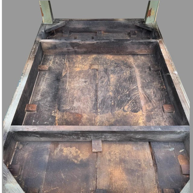 Green Vintage Primitive French Country Style Floral Paint Decorated Dining Table For Sale - Image 8 of 10