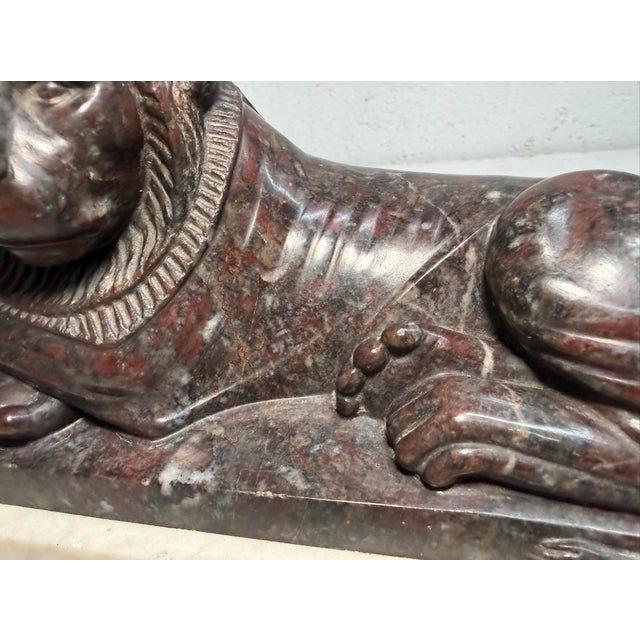 Antique Hand Carved 19th Century Reclining Lion Solid Marble Sculpture Statue For Sale - Image 15 of 16