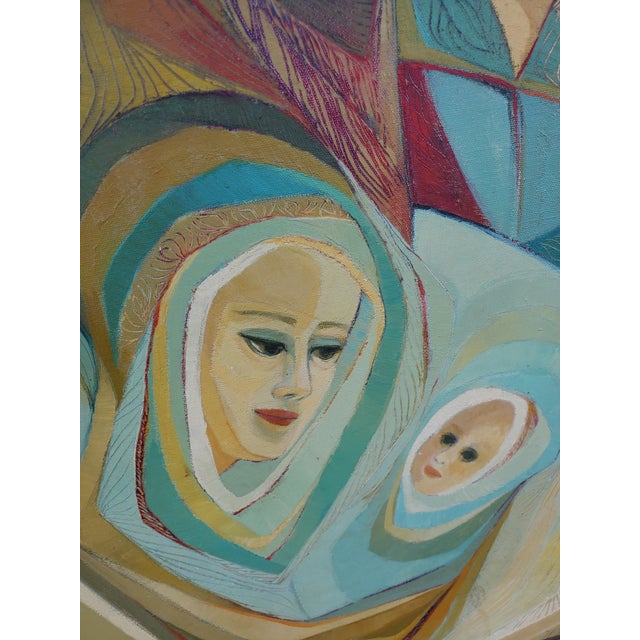 1960s Nativity Scene Mid-Century Modern Oil Painting For Sale - Image 9 of 15