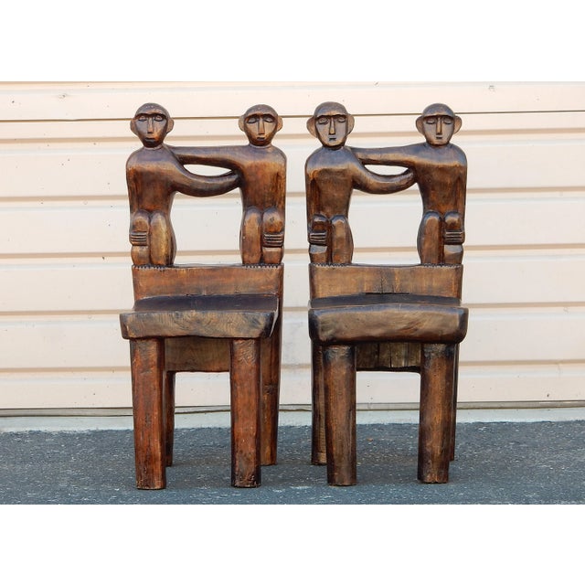 Antique African Folk Art Ashanti Sculpted Wood Art Chairs / Stools For Sale - Image 11 of 11