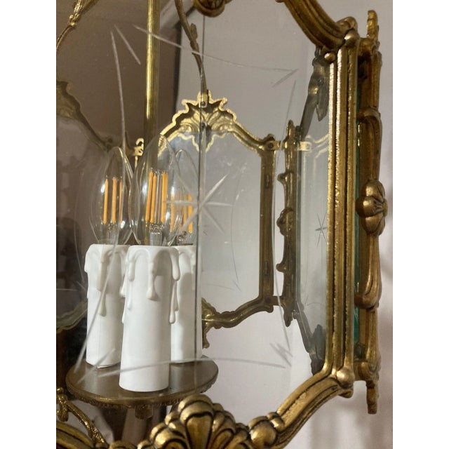 French-Style Lantern with Hand-Carved Glass, 1950 For Sale - Image 8 of 9