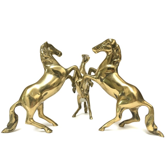 Three Brass Horses Holding Crystal Diamond Candle Holder For Sale - Image 6 of 11