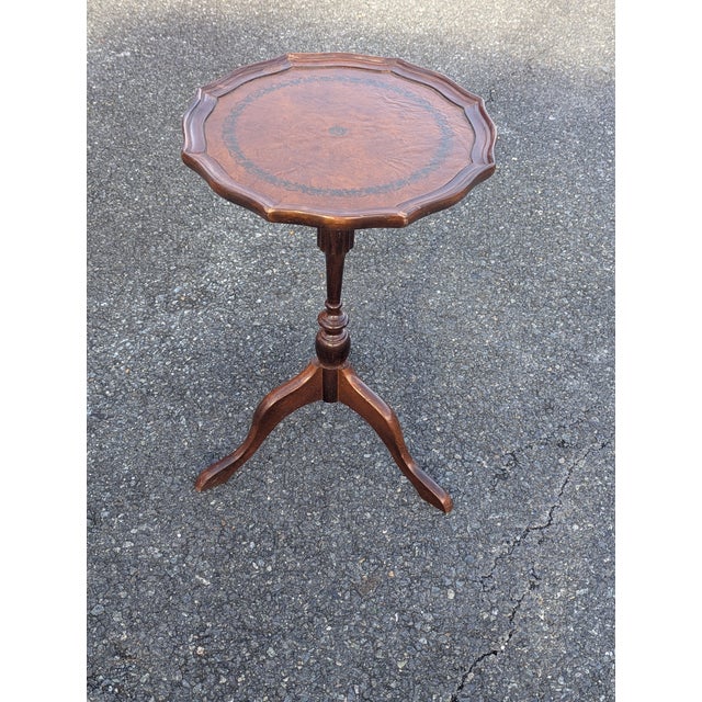 Late 20th Century Vintage Pedestal Tripod Leather Top Mahogany Candle Stand For Sale - Image 5 of 6