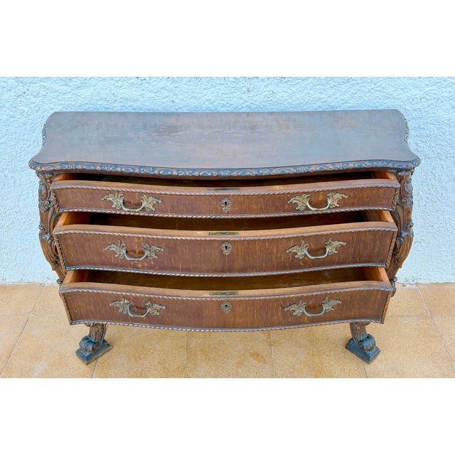 1940s Spanish Baroque Revival Carved Wood Commode with Drawers, 1940 For Sale - Image 5 of 12
