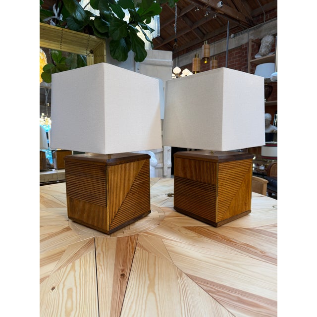 Italian 1970s Italian Reeded Wood Table Lamps - a Pair For Sale - Image 3 of 8