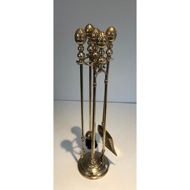 Set of 5, 1970s Neoclassical brass pineapple fireplace tools in the style of Maison Baguès For Sale - Image 12 of 12